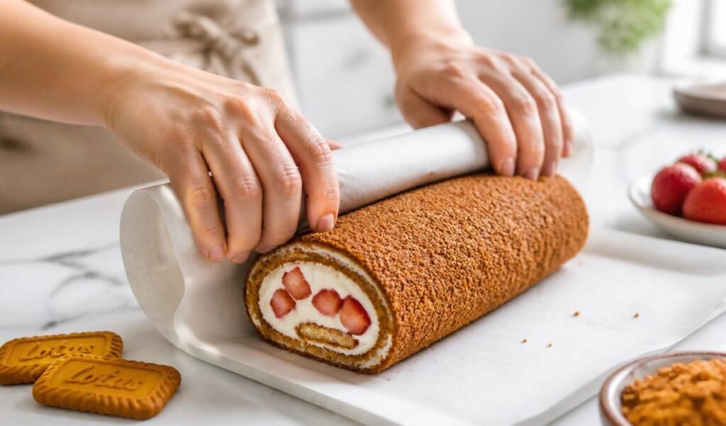 How to Make No-Bake Biscoff Strawberry Roll Cake