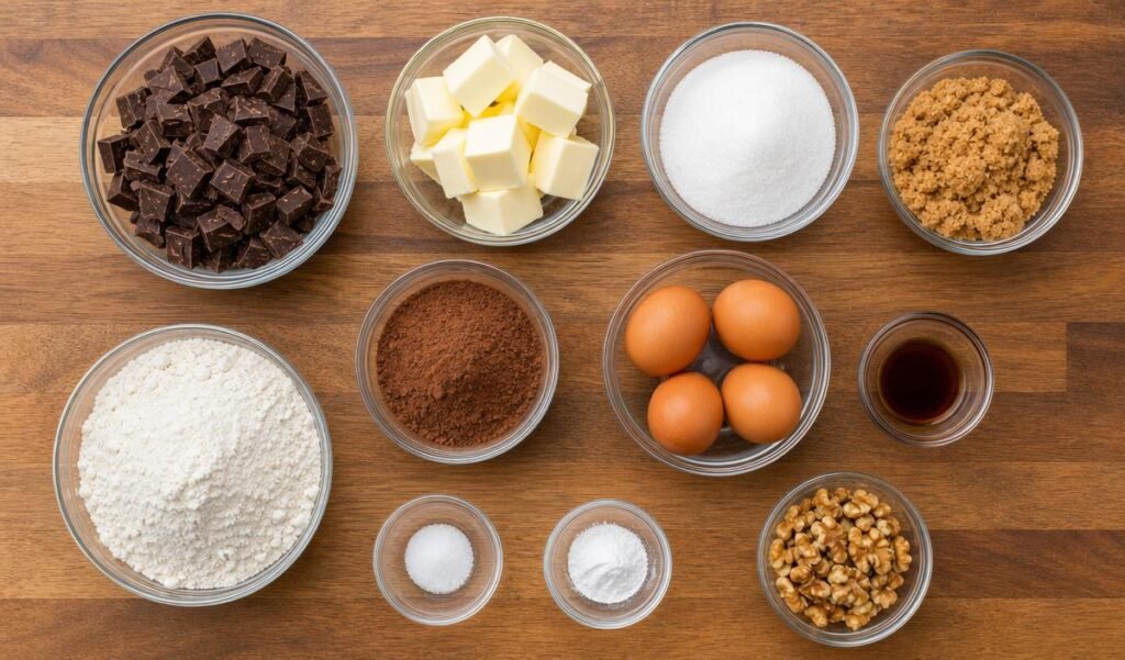 Ingredients of
Fudgy Triple Chocolate Brownies Recipe - Easy Homemade Treats