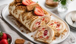 No-Bake Biscoff Strawberry Roll Cake