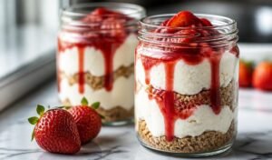 No-Bake Strawberry Cheesecake Protein Jars