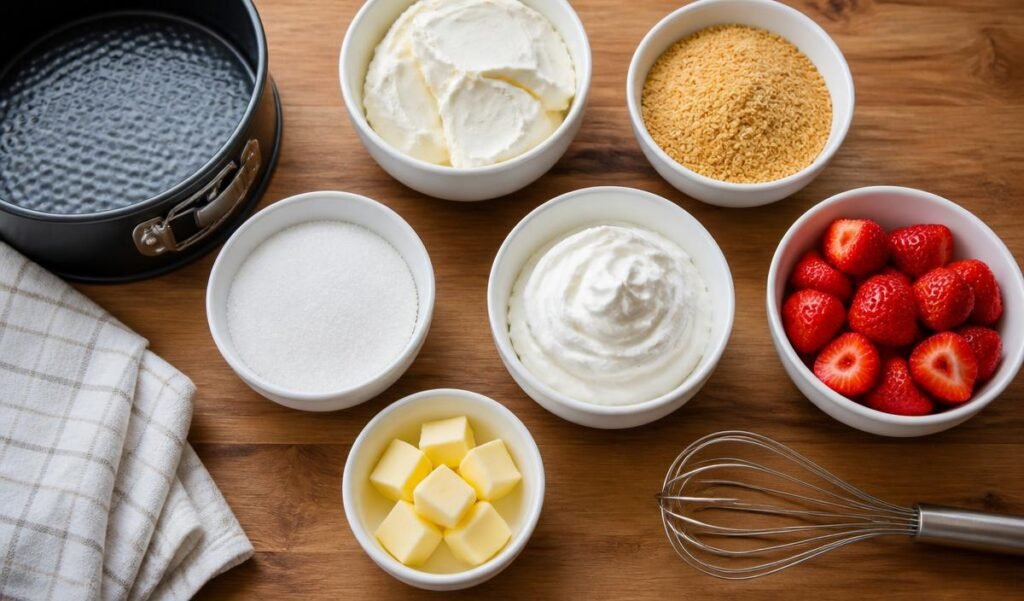 Ingredients of `No-Bake Strawberry Cheesecake Protein Jars`