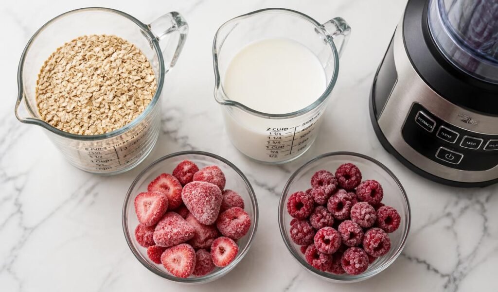 Ingredients of Pink Oat Smoothie Bowl