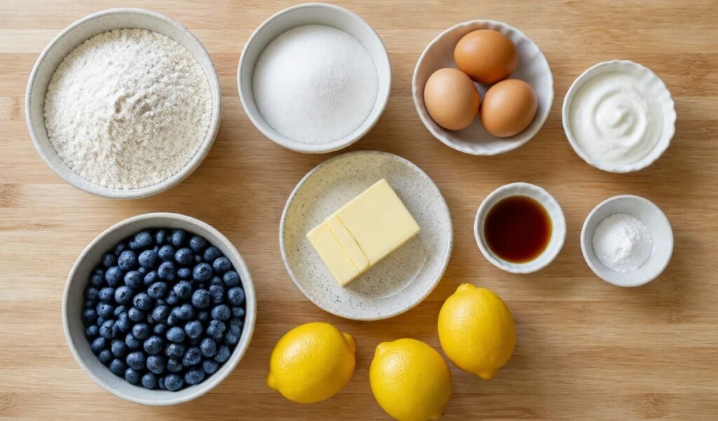 Ingredients of
`The Softest 1-Bowl Blueberry Lemon Loaf`
