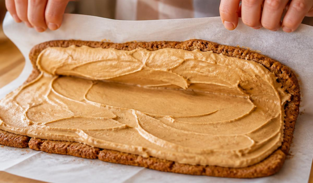 final step of 
no-bake biscoff roll