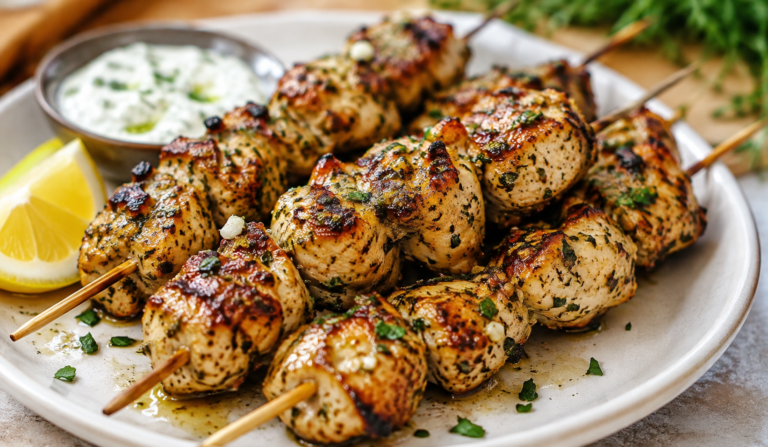 Air Fryer Garlic Herb Chicken Skewers (8 ingredients)