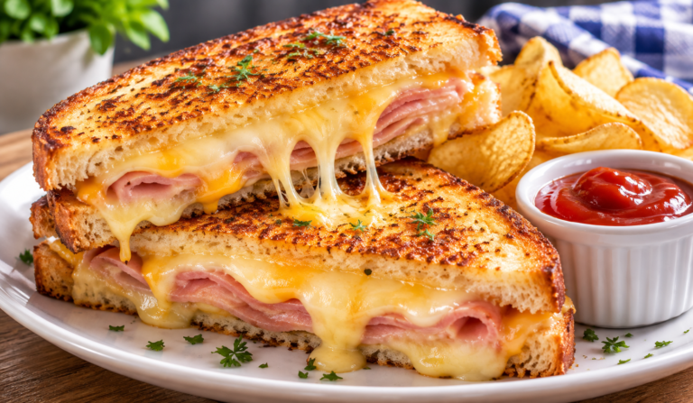 Crispy Grilled Ham and Cheese Sandwich