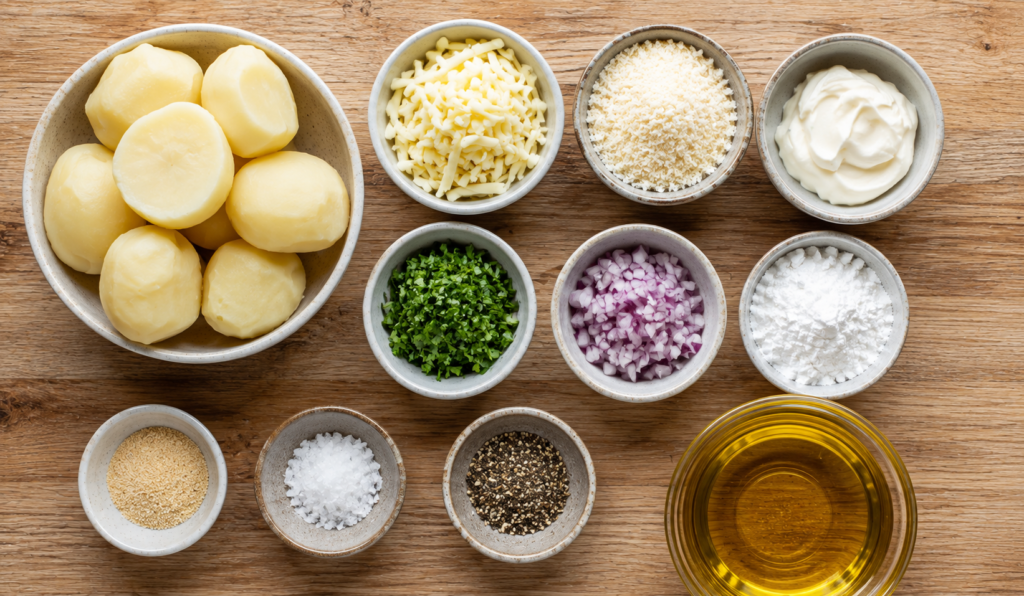 ingredients  ofHow to Make Crispy Cheesy Potato rings