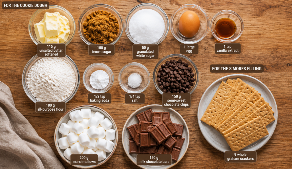 ingredients of
loaded s mores cookies