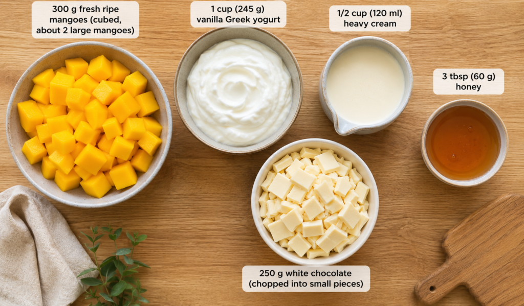 ingredients of 
creamy mango icecream