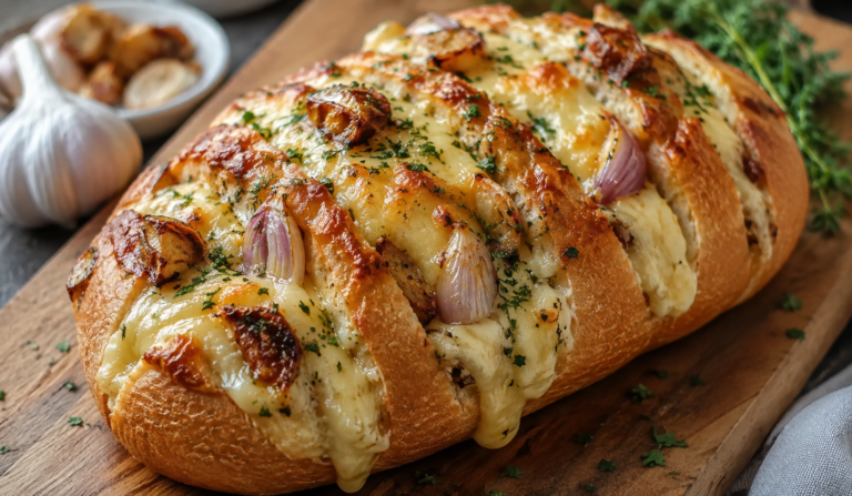 Ultimate Roasted Garlic and Shallot Cheesy Bread (8 ingredient)